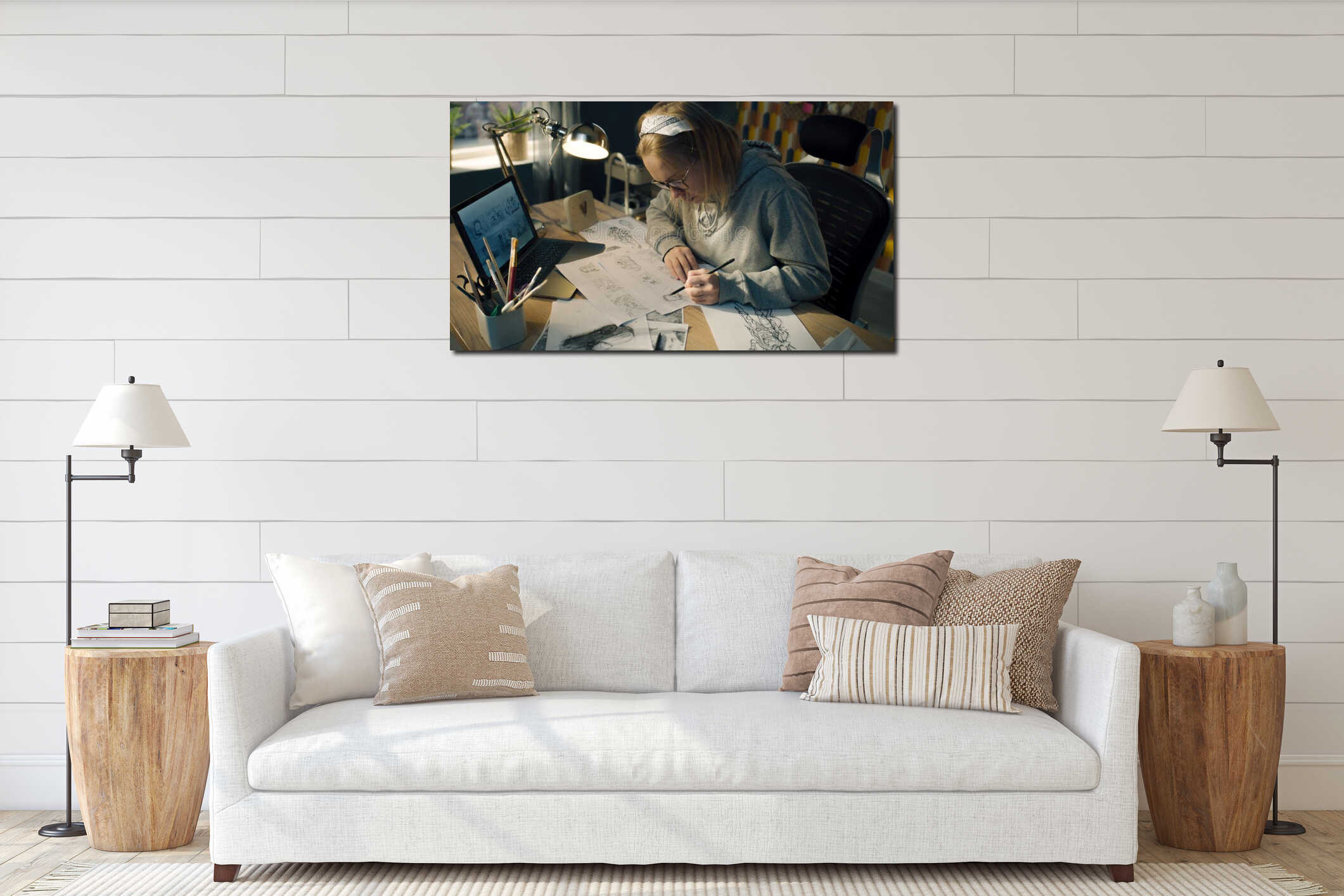 Canvas hanging interior mockup